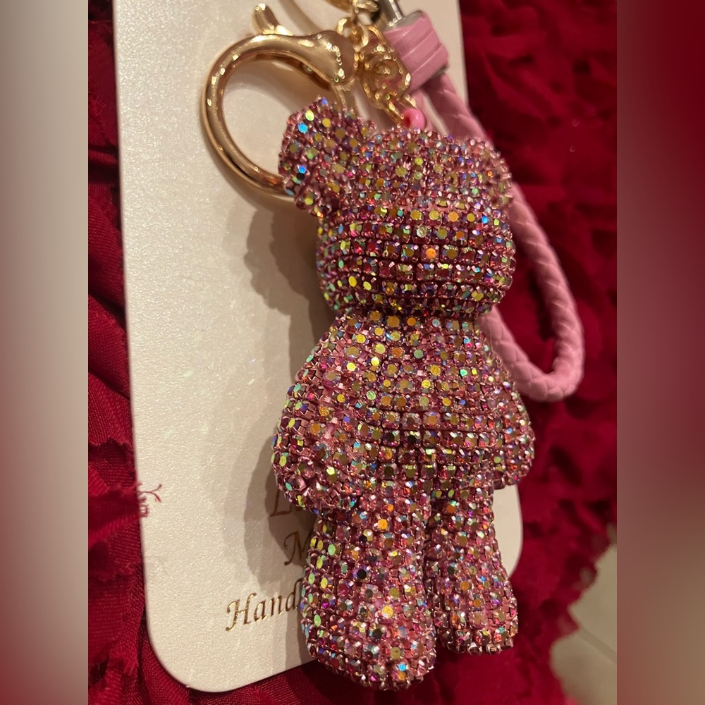 Natasha Couture Pink Crystal Bear Keychain with Gold Details - Picture 4 of 5